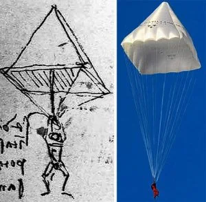 Dessin original du parachute pyramidal de Léonard de Vinci